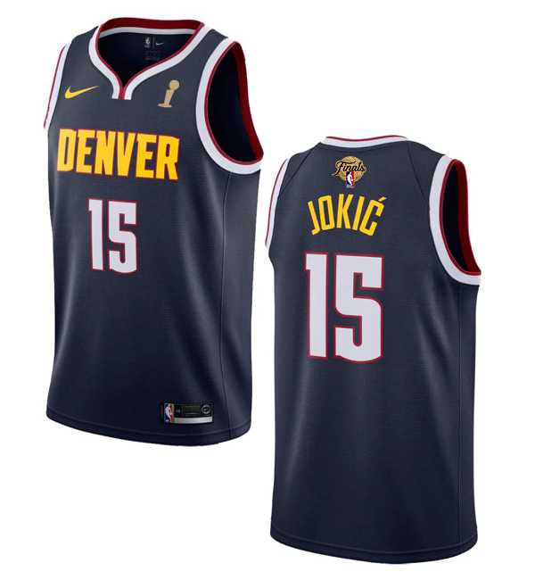 Mens Denver Nuggets #15 Nikola Jokic Navy 2023 Finals Champions Icon Edition Stitched Basketball Jersey